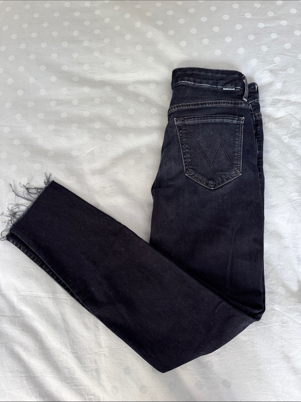 MOTHER Looker Black Frayed Skinny Jeans, Size 27
